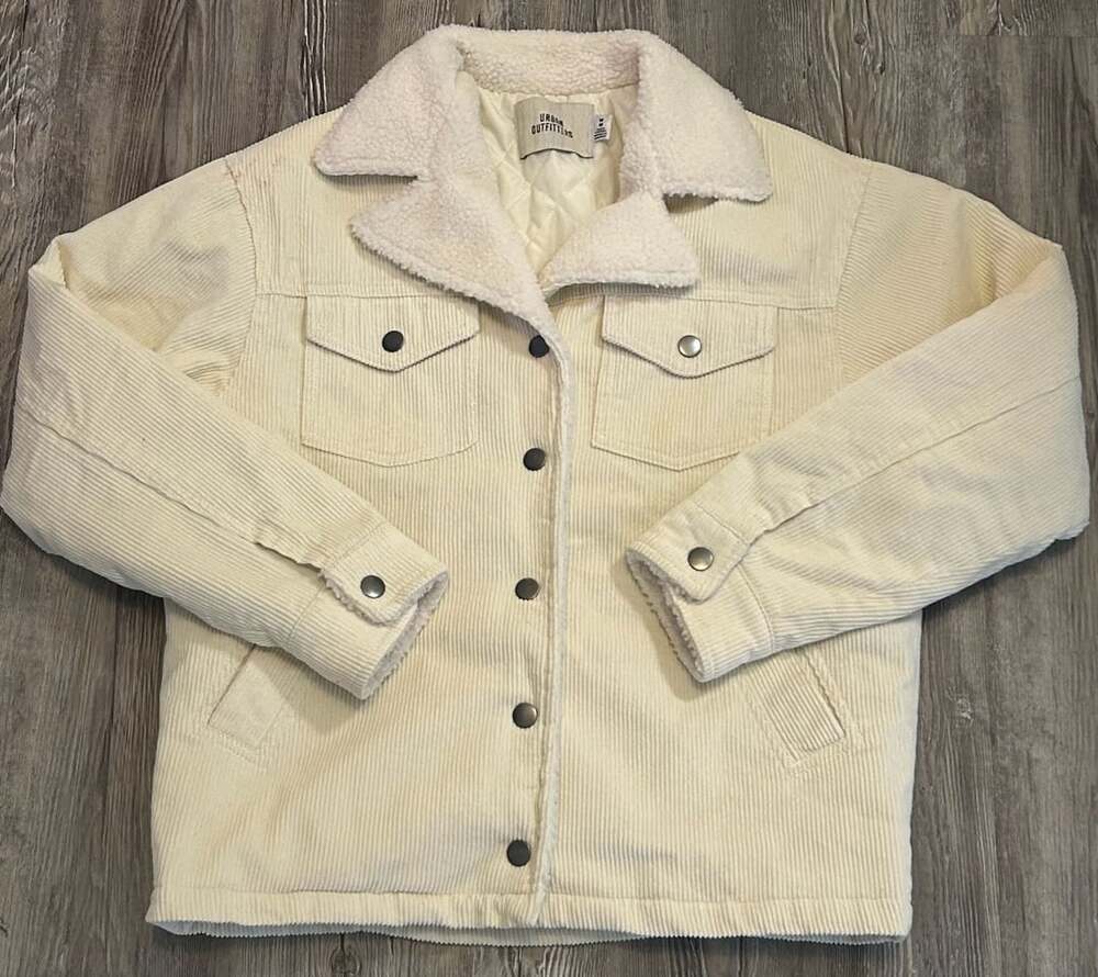 Urban Outfitters Women's Cream Corduroy Sherpa-Lined Trucker Jacket